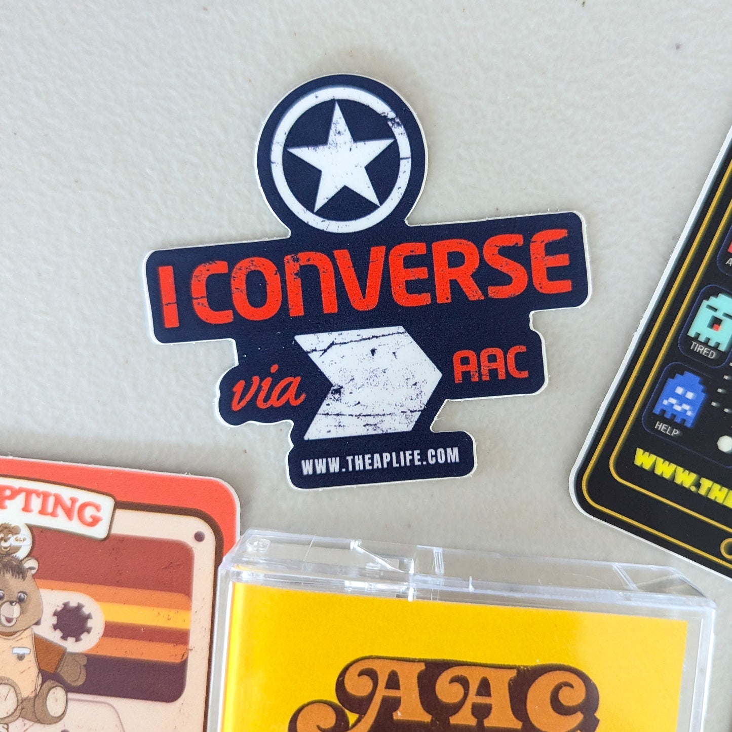 Say Anything - AAC Communication Mix - Lilly's Voice + The AP Life Collab - Cassette Tape Holder Sticker Pack (7 Vinyl Retro-Style Stickers)