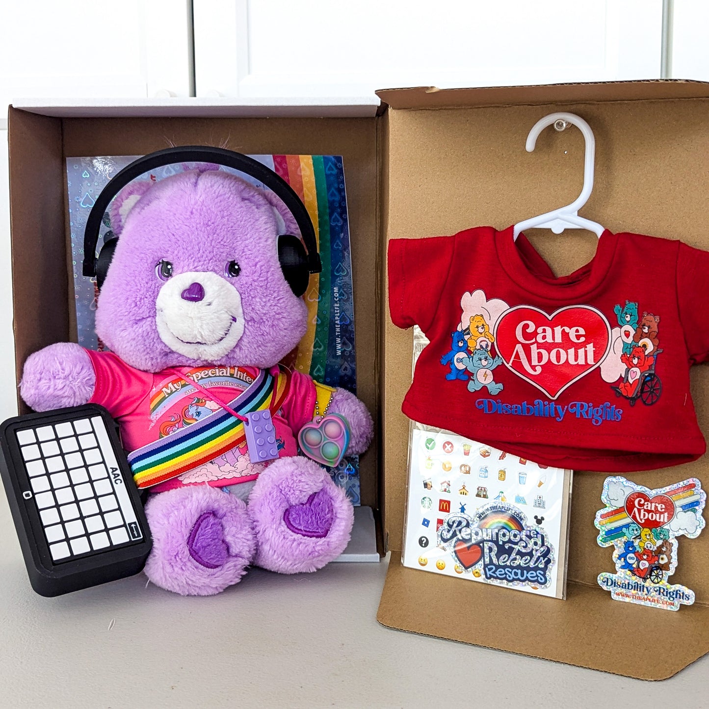 Adopt Share Bear Care Bear (2002) - Includes Clacky AAC - AAC Rainbow Strap - Headphones & Fidgets - RR Rescues