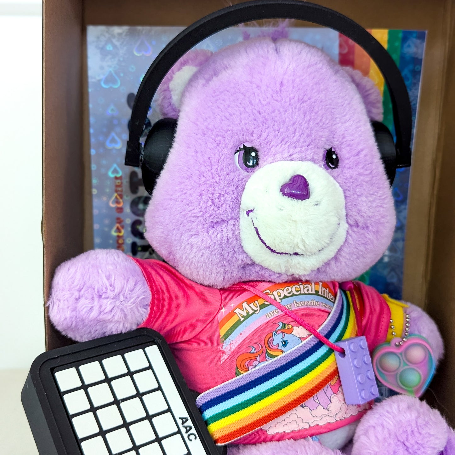 Adopt Share Bear Care Bear (2002) - Includes Clacky AAC - AAC Rainbow Strap - Headphones & Fidgets - RR Rescues