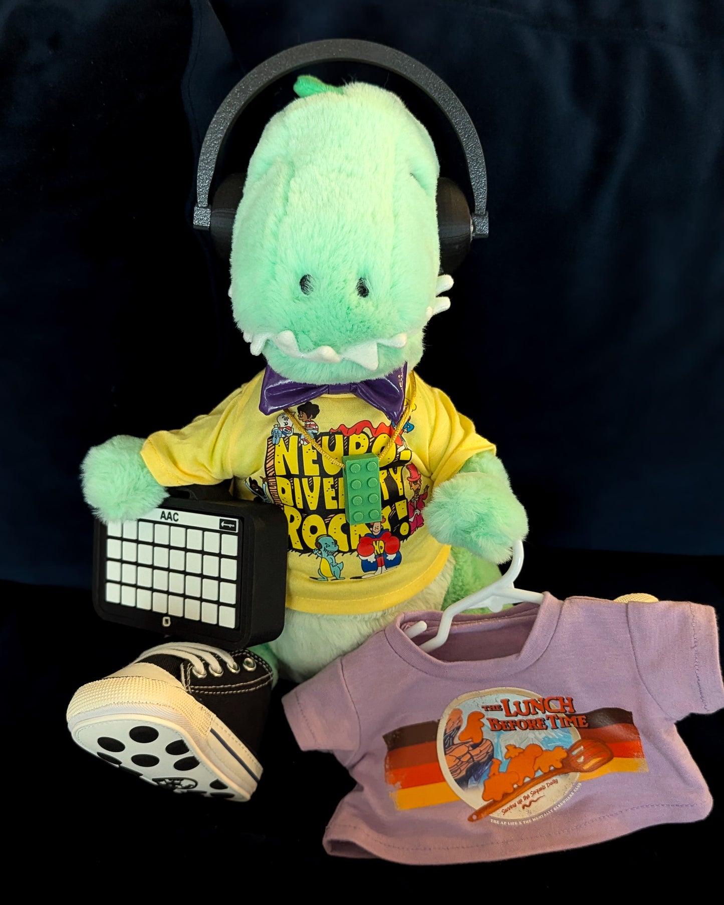 Adopt T-Rex - Includes Clacky AAC with Button Stickers,  2 Advocacy Tees, Shoes, Headphones & Fidgets - RR Rescues