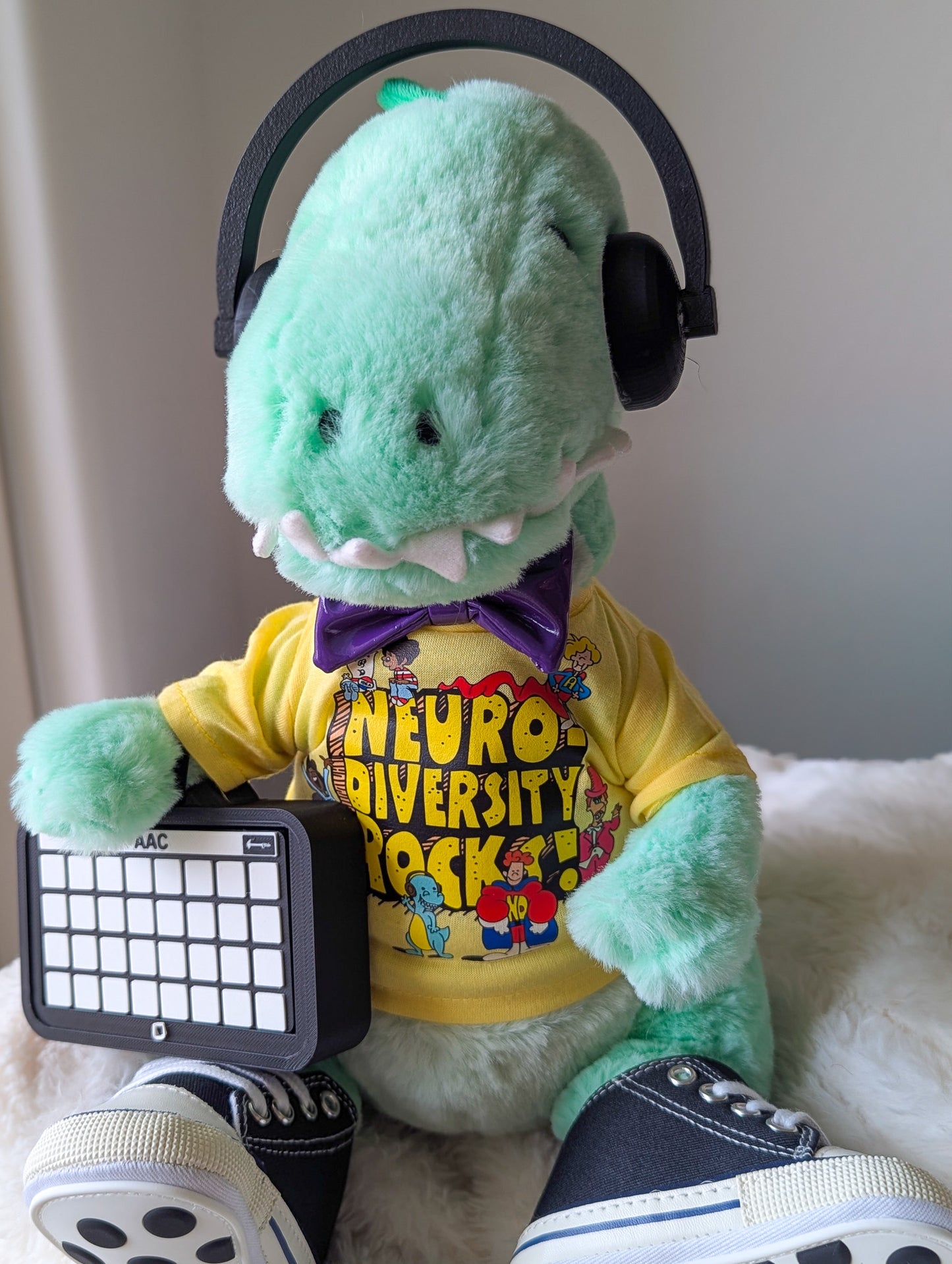 Adopt T-Rex - Includes Clacky AAC with Button Stickers,  2 Advocacy Tees, Shoes, Headphones & Fidgets - RR Rescues