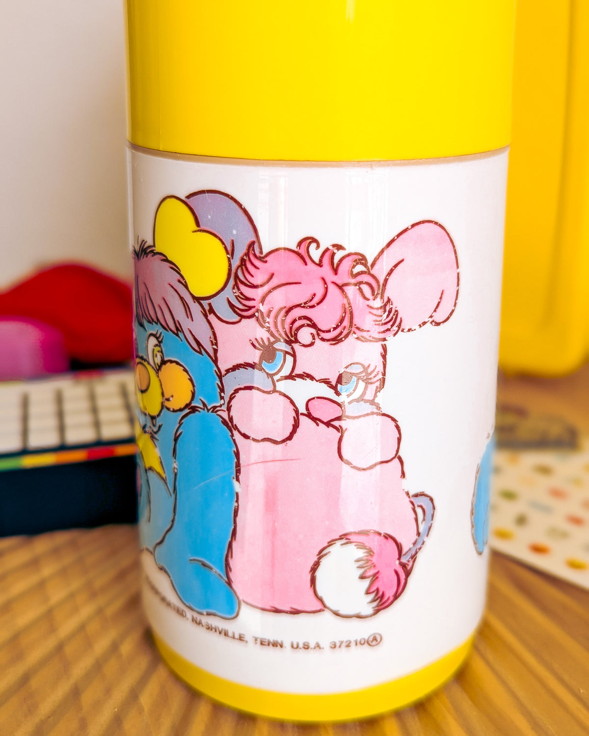 Adopt Funshine Bear in a Retro Lunch Box (1983 Miniature Care Bear) - With New & Secondhand Accessories