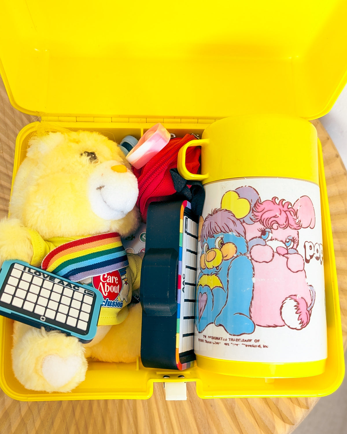 Adopt Funshine Bear in a Retro Lunch Box (1983 Miniature Care Bear) - With New & Secondhand Accessories
