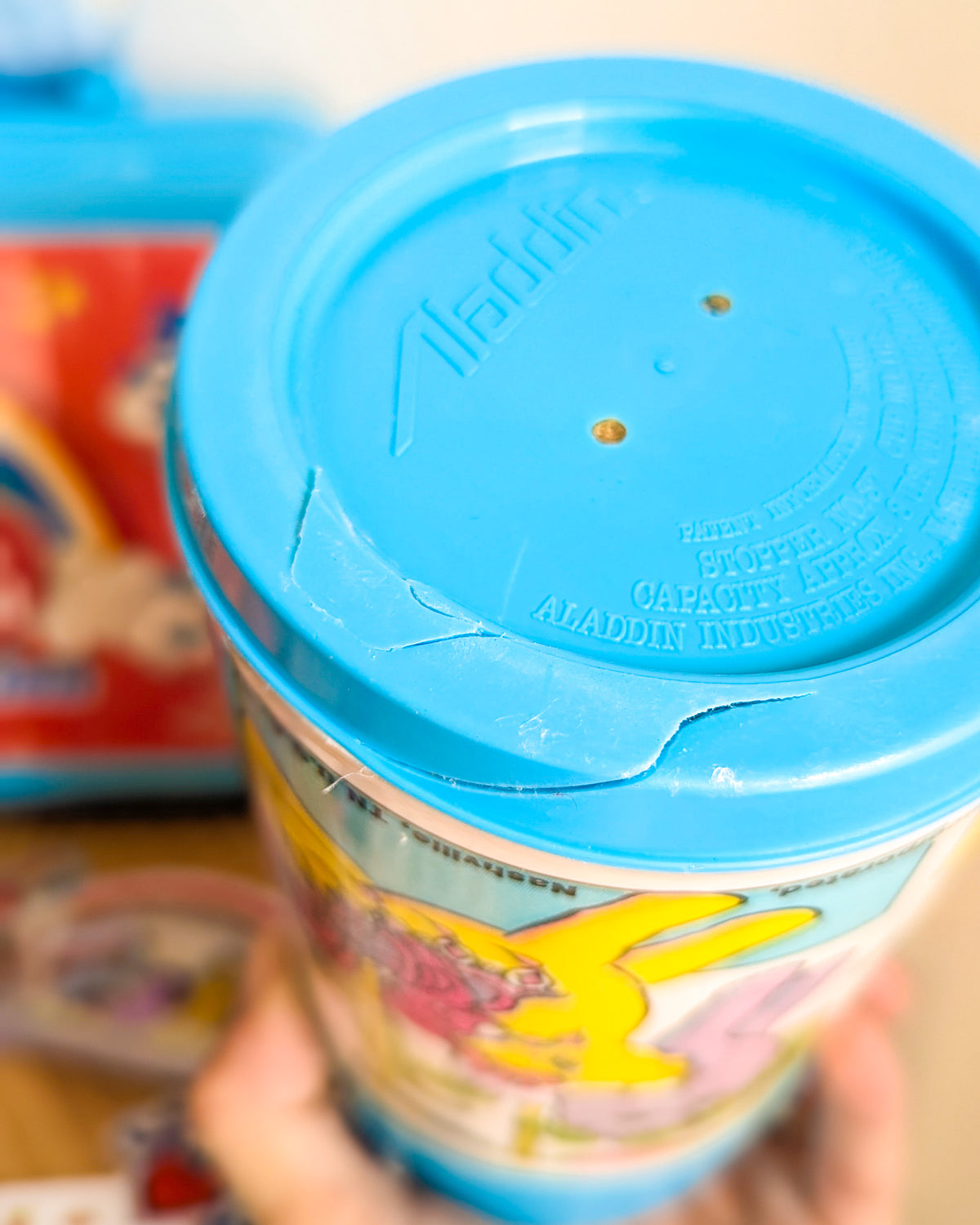 Adopt Grumpy Bear in a Retro Lunch Box (1983 Miniature Care Bear) - With New & Secondhand Accessories