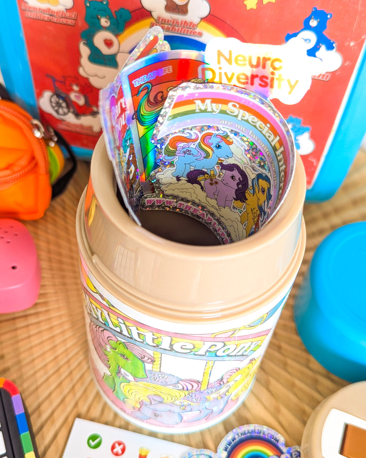 Adopt Grumpy Bear in a Retro Lunch Box (1983 Miniature Care Bear) - With New & Secondhand Accessories