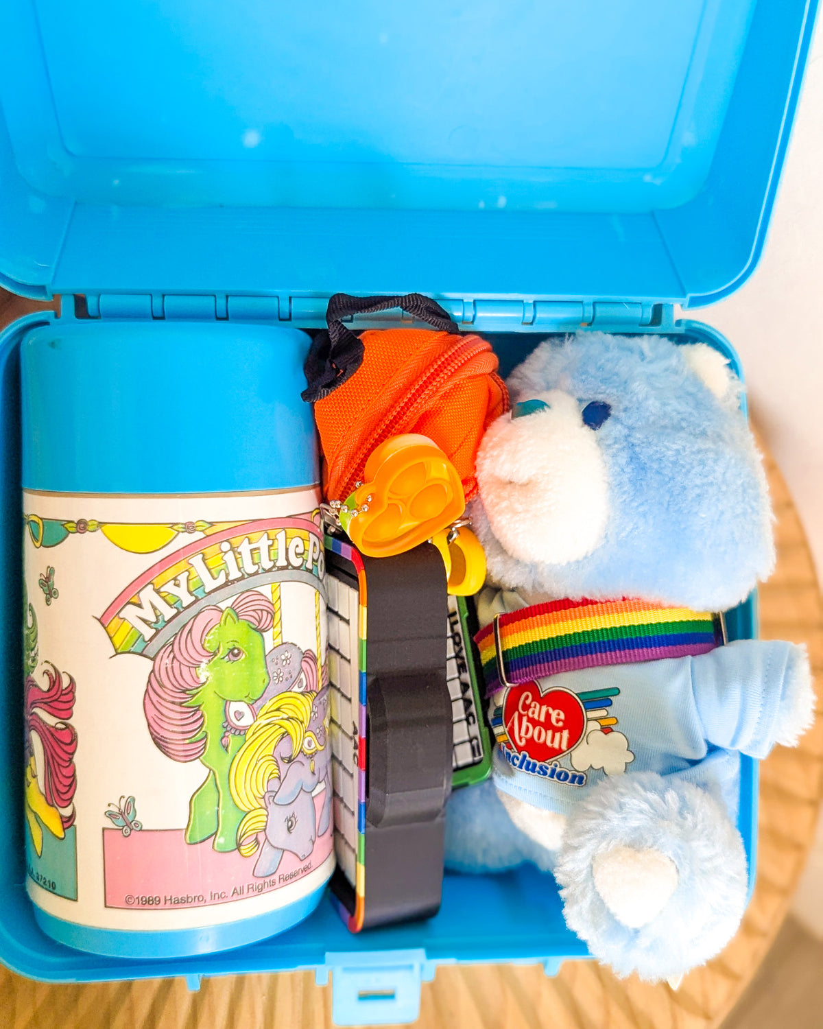 Adopt Grumpy Bear in a Retro Lunch Box (1983 Miniature Care Bear) - With New & Secondhand Accessories