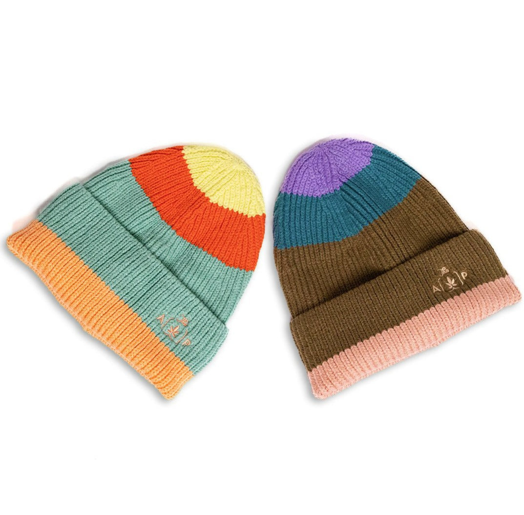 Color Block High Quality Knit Striped Acrylic Beanie