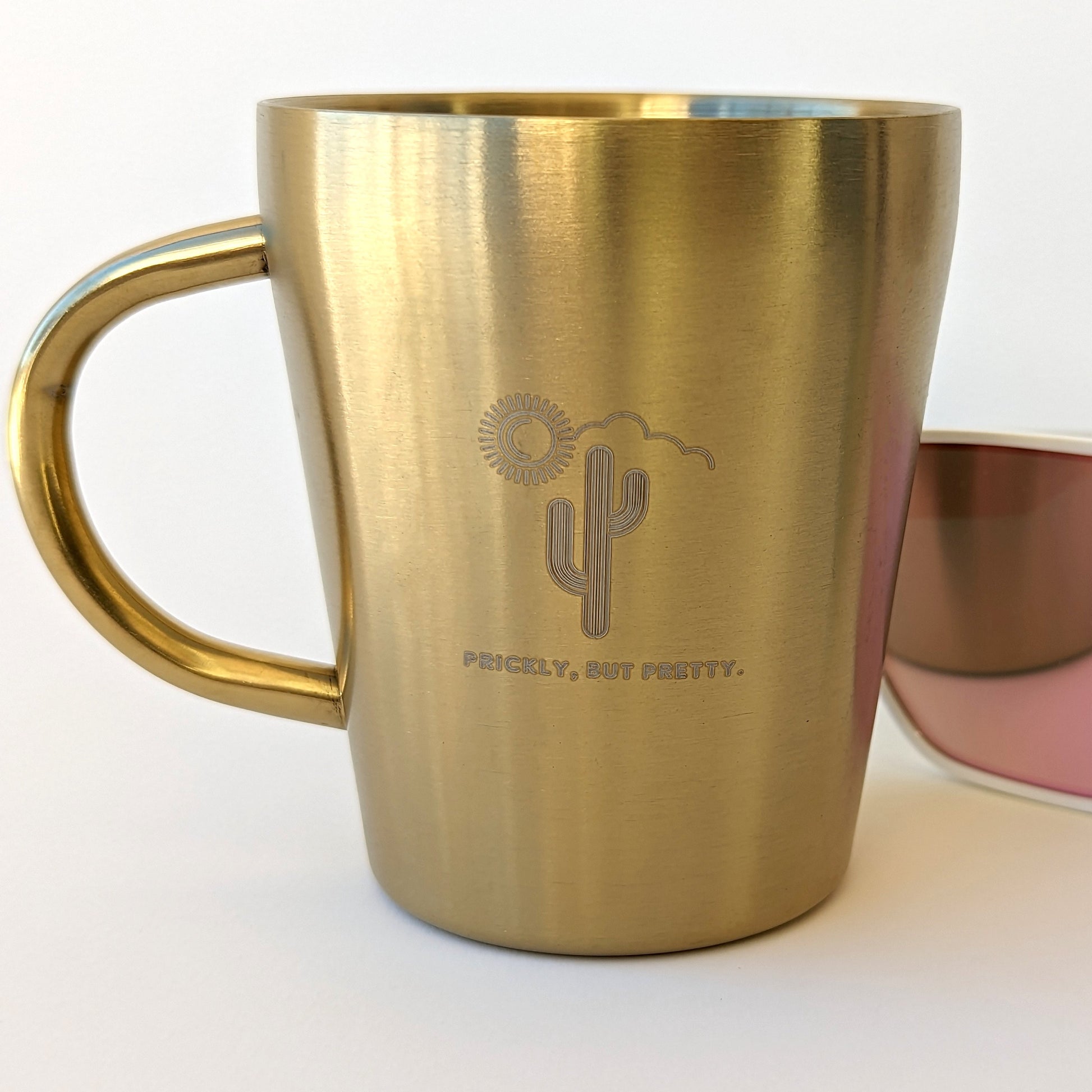 10oz Gold Insulated Stainless Steel Mug with Engraved Design