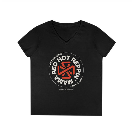 Red Hot Reppin' Mama - Autism Love, Give it Away - Women's Fitted V-Neck Tee