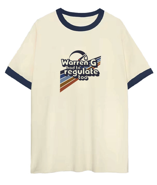 Warren G Had To Regulate Too Adults Unisex Cream & Navy Ringer Tee PRE-ORDER