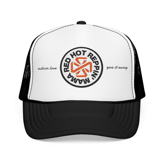 Red Hot Reppin' Mama - Autism Love, Give it Away - Unisex Embroidered Trucker Hat